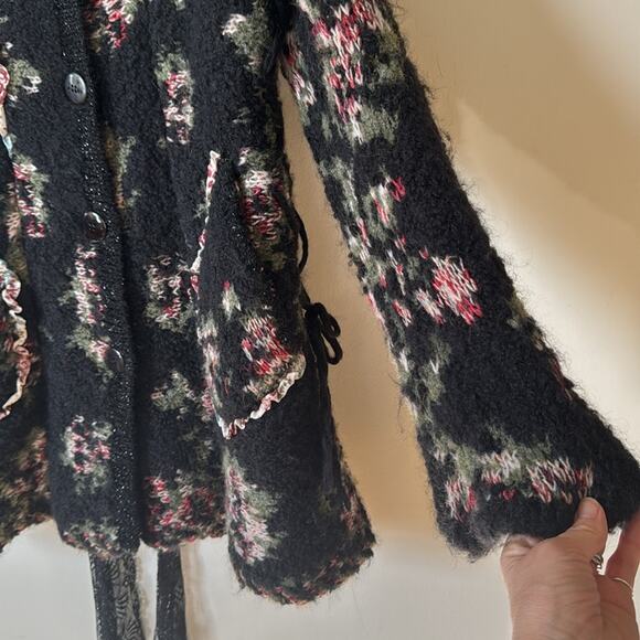 Tricot Chic Italian Unique Black Floral Mohair Sweater Coat Cardigan 4 / S - Picture 8 of 13